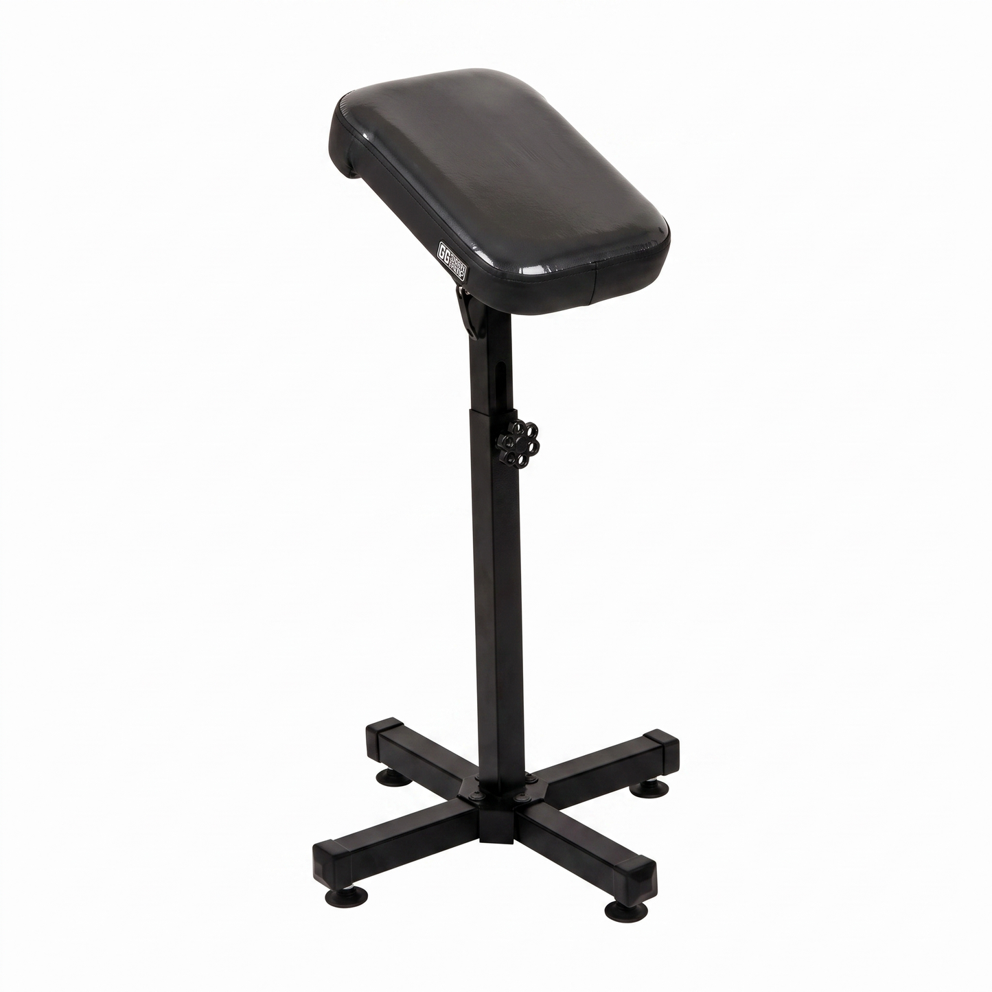 Black Tattoo Armrest L (Light) by GG Workshop — black pillow top in glossy protective film with matte black sides, on black cross-base stand