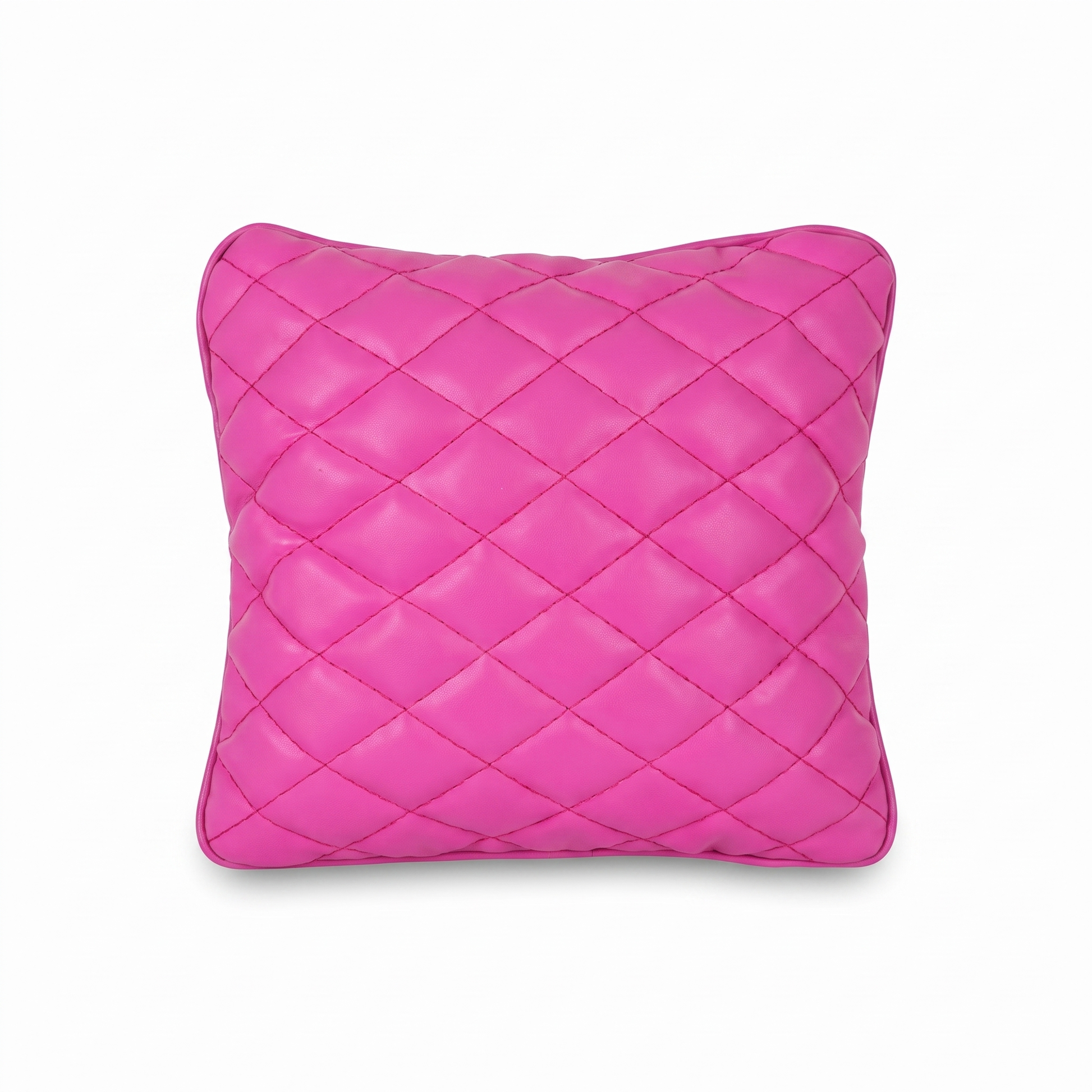 Max Pink Tattoo XL square pillow with rhombus embroidery by GG Workshop — diamond-quilted, isolated on white background