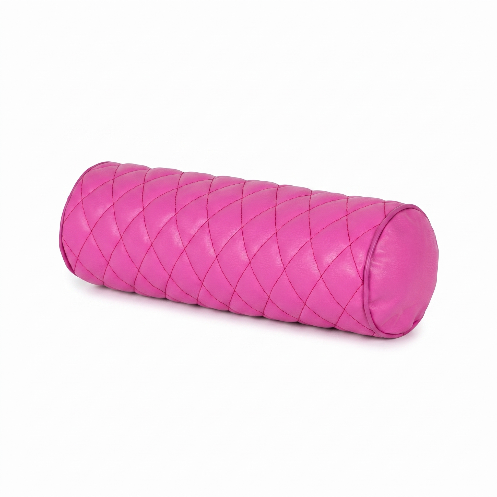 Max Pink Tattoo roller / bolster pillow with rhombus embroidery by GG Workshop — diamond-quilted, isolated on white background