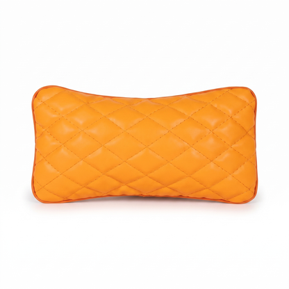 Orange Tattoo L rectangular pillow with rhombus embroidery by GG Workshop — diamond-quilted, isolated on white background