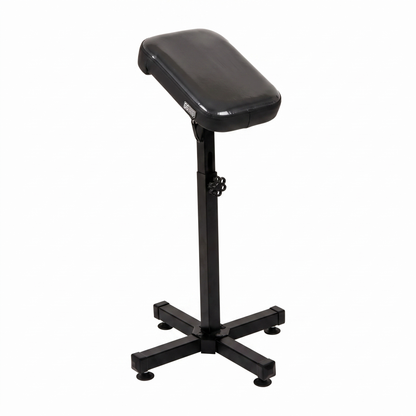 Black Tattoo Armrest L (Light) by GG Workshop — black pillow top in glossy protective film with matte black sides, on black cross-base stand
