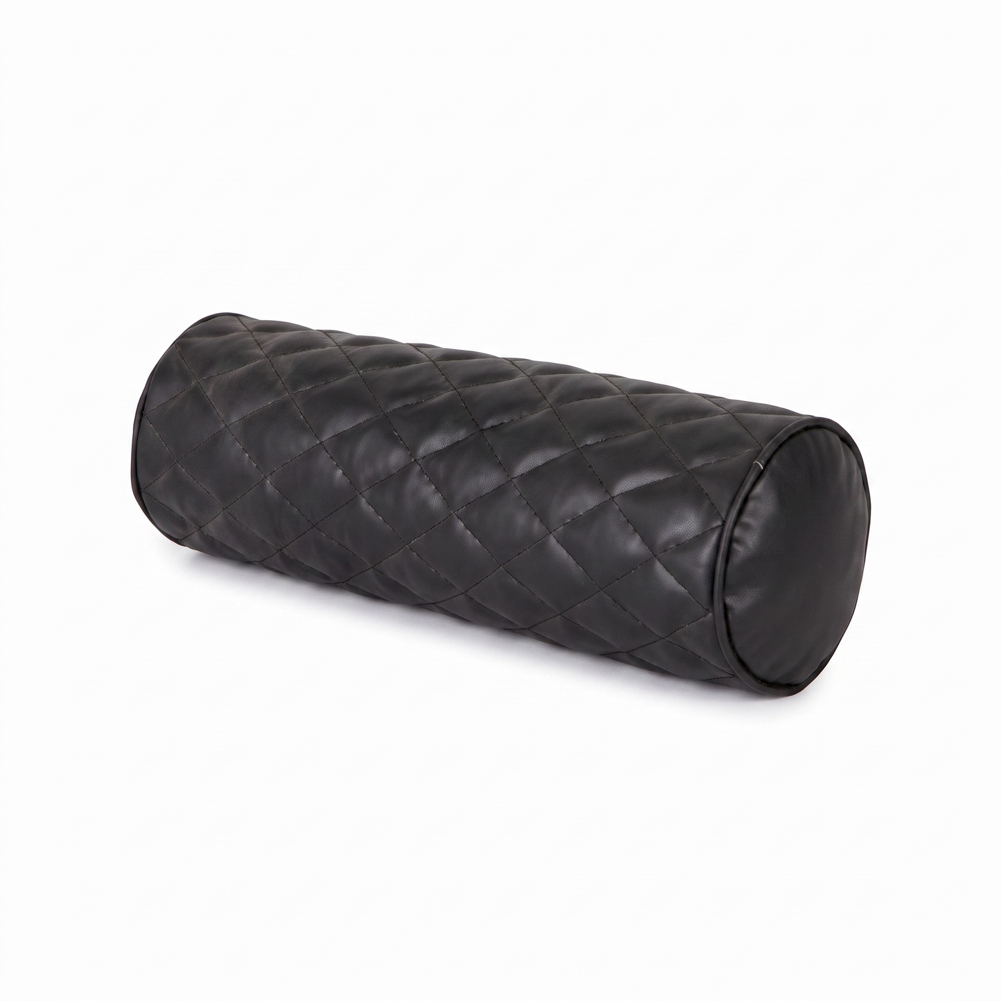 Black Tattoo roller / bolster pillow with rhombus embroidery by GG Workshop — diamond-quilted, isolated on white background