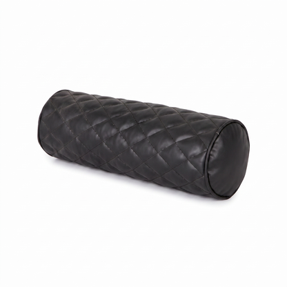 Black Tattoo roller / bolster pillow with rhombus embroidery by GG Workshop — diamond-quilted, isolated on white background