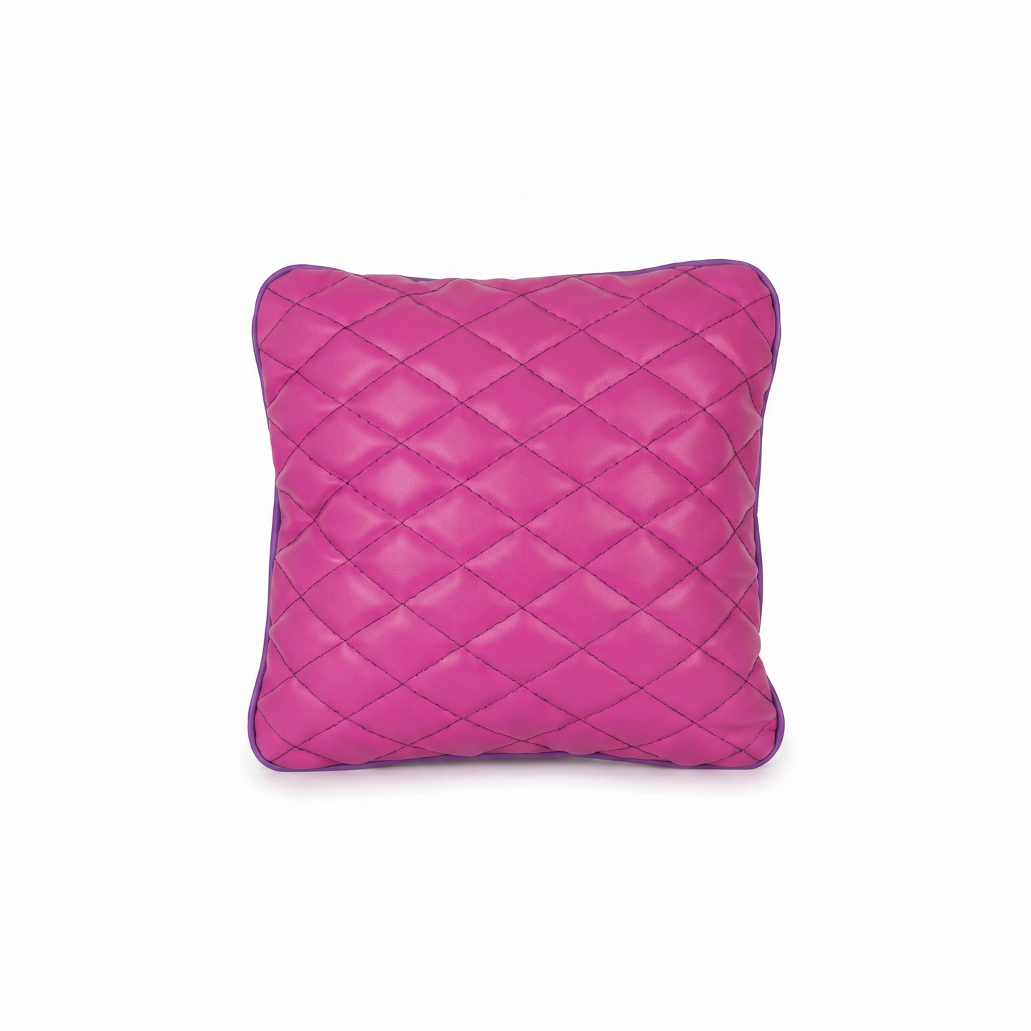 Pink purple (magenta with purple piping) Tattoo XL square pillow with rhombus embroidery by GG Workshop — diamond-quilted, isolated on white background