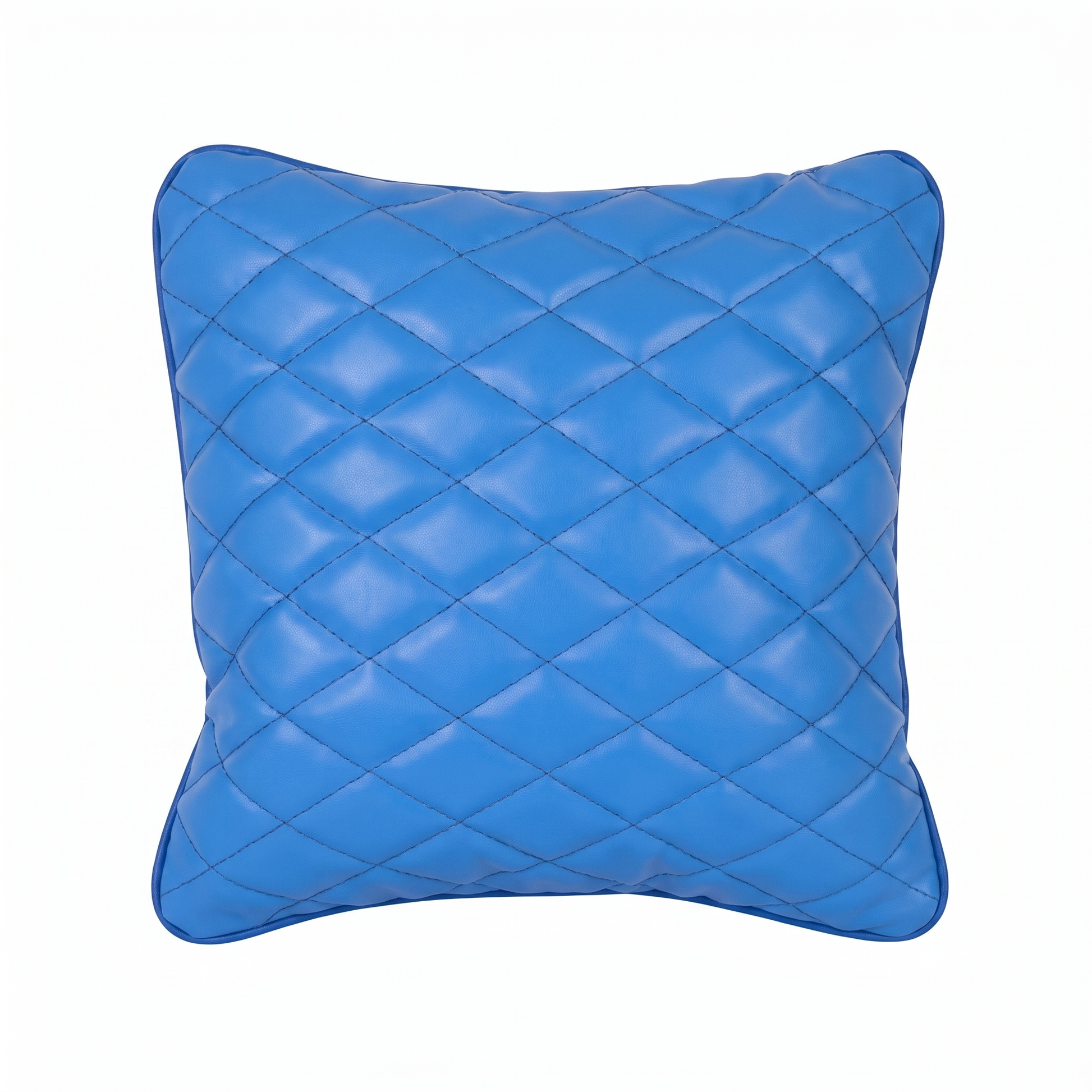 Blue Tattoo XL square pillow with rhombus embroidery by GG Workshop — diamond-quilted, isolated on white background