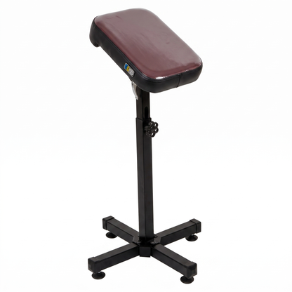 Black-Burgundy Tattoo Armrest L (Light) by GG Workshop — burgundy pillow top in protective film with black sides, on black cross-base stand