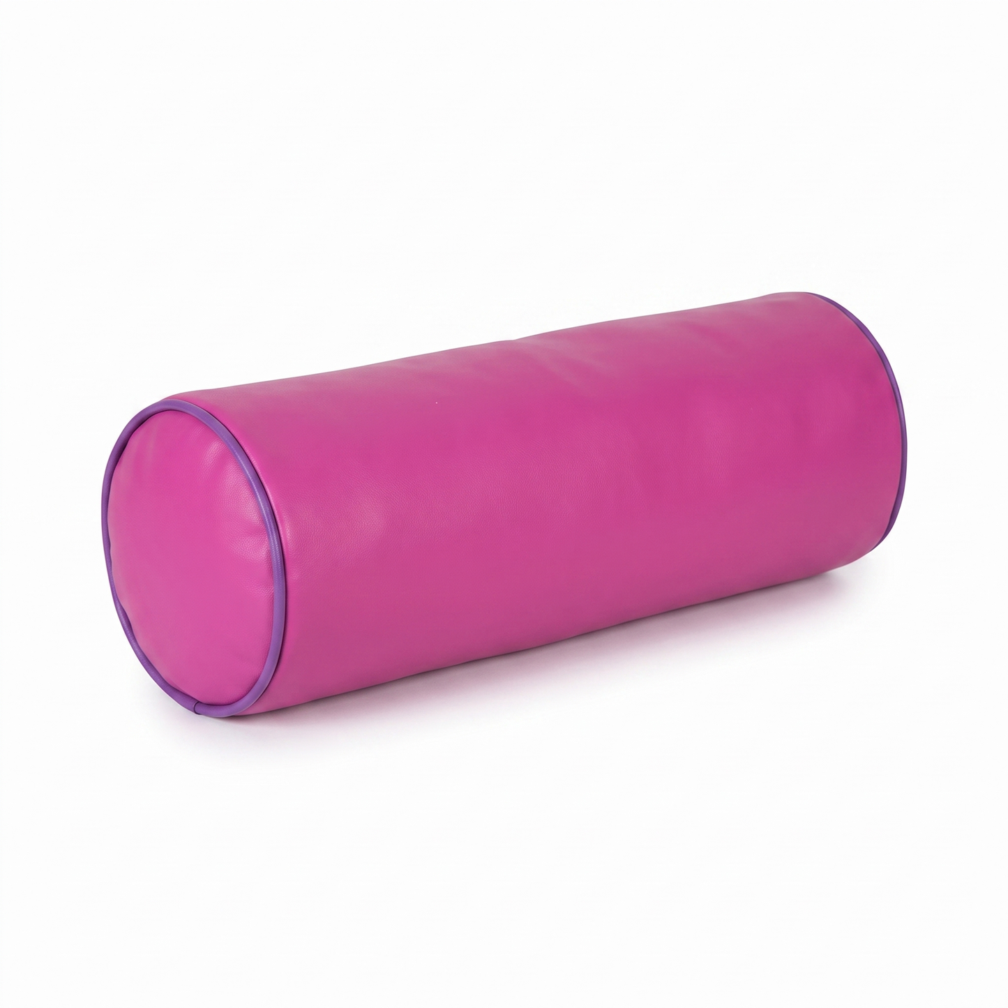 Pink purple (magenta with purple piping) Tattoo roller / bolster pillow (smooth, no embroidery) by GG Workshop — isolated on white background