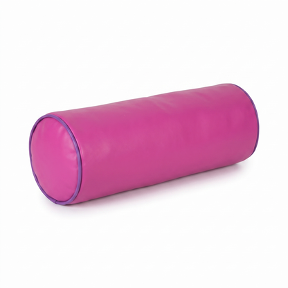 Pink purple (magenta with purple piping) Tattoo roller / bolster pillow (smooth, no embroidery) by GG Workshop — isolated on white background
