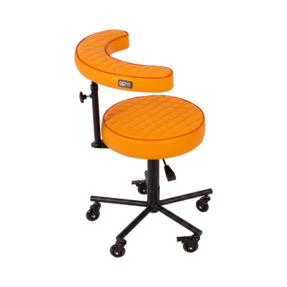 Orange Tattoo Artist Chair V3 by GG Workshop — rhombus stitched cushions with black powder-coated frame, side view
