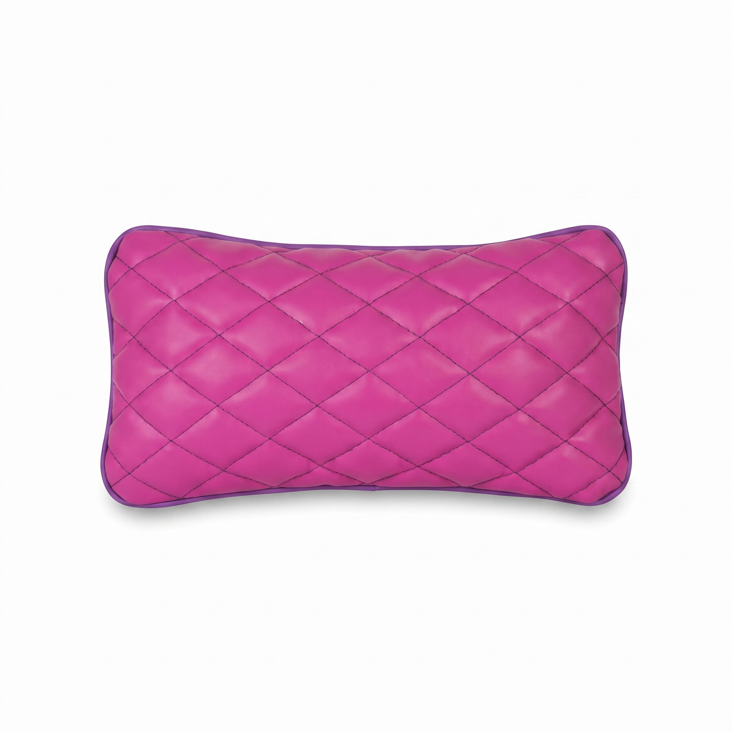 Pink purple (magenta with purple piping) Tattoo L rectangular pillow with rhombus embroidery by GG Workshop — diamond-quilted, isolated on white background