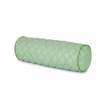 Pistachio green Tattoo roller / bolster pillow with rhombus embroidery by GG Workshop — diamond-quilted, isolated on white background