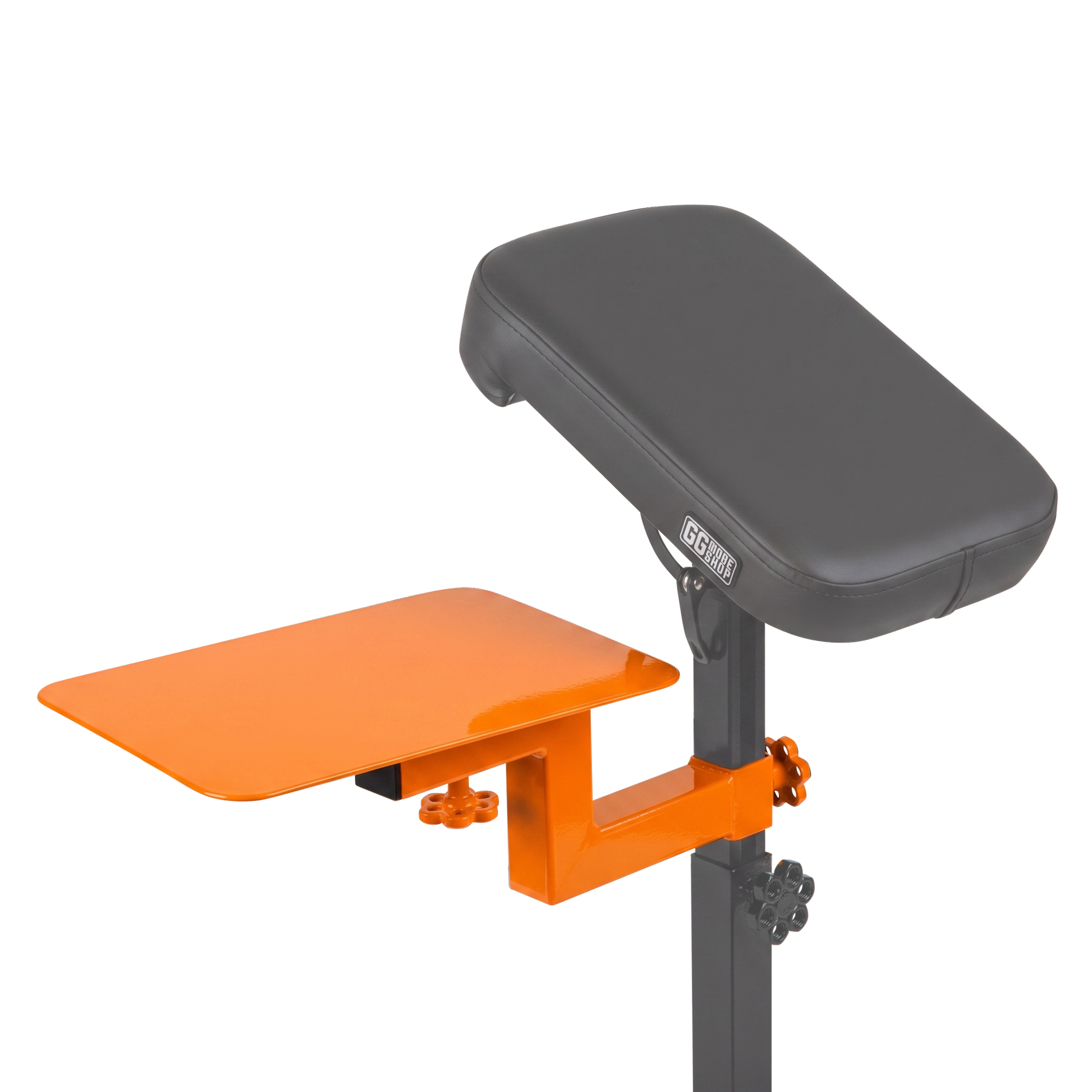 Orange Shelf for Tattoo Armrest by GG Workshop — powder-coated steel tray, bracket and knobs