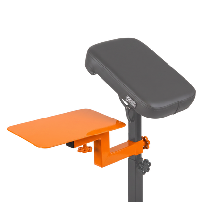 Orange Shelf for Tattoo Armrest by GG Workshop — powder-coated steel tray, bracket and knobs