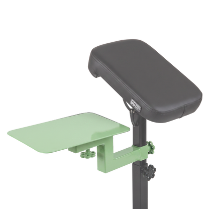 Pistachio green Shelf for Tattoo Armrest by GG Workshop — powder-coated steel tray, bracket and knobs