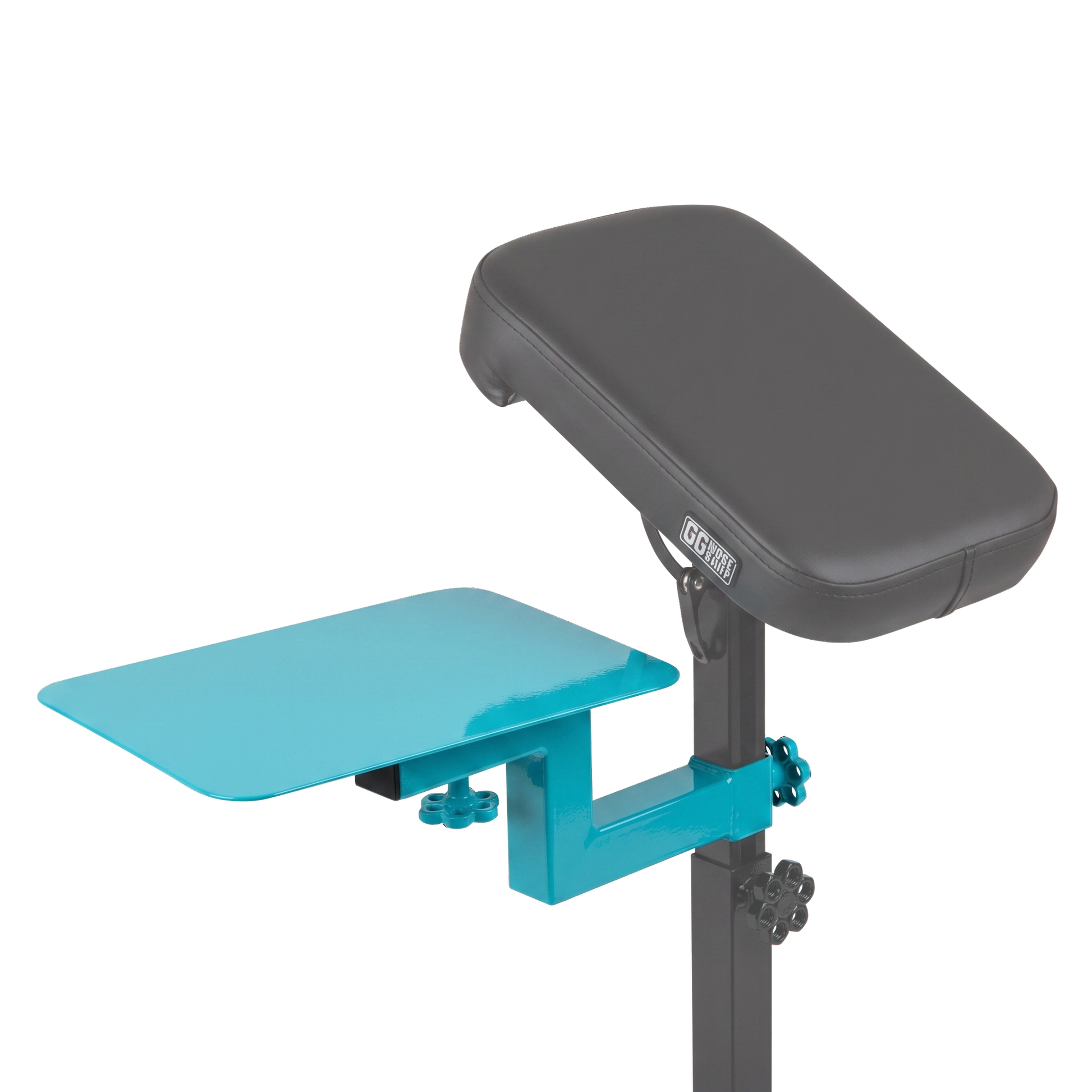 Turquoise Shelf for Tattoo Armrest by GG Workshop — powder-coated steel tray, bracket and knobs