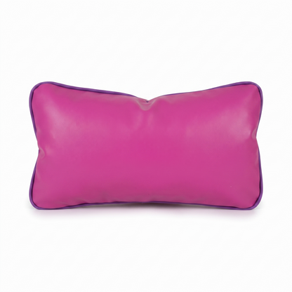 Pink purple (magenta with purple piping) Tattoo L rectangular pillow (smooth, no embroidery) by GG Workshop — isolated on white background
