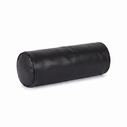Black Tattoo roller / bolster pillow (smooth, no embroidery) by GG Workshop — isolated on white background