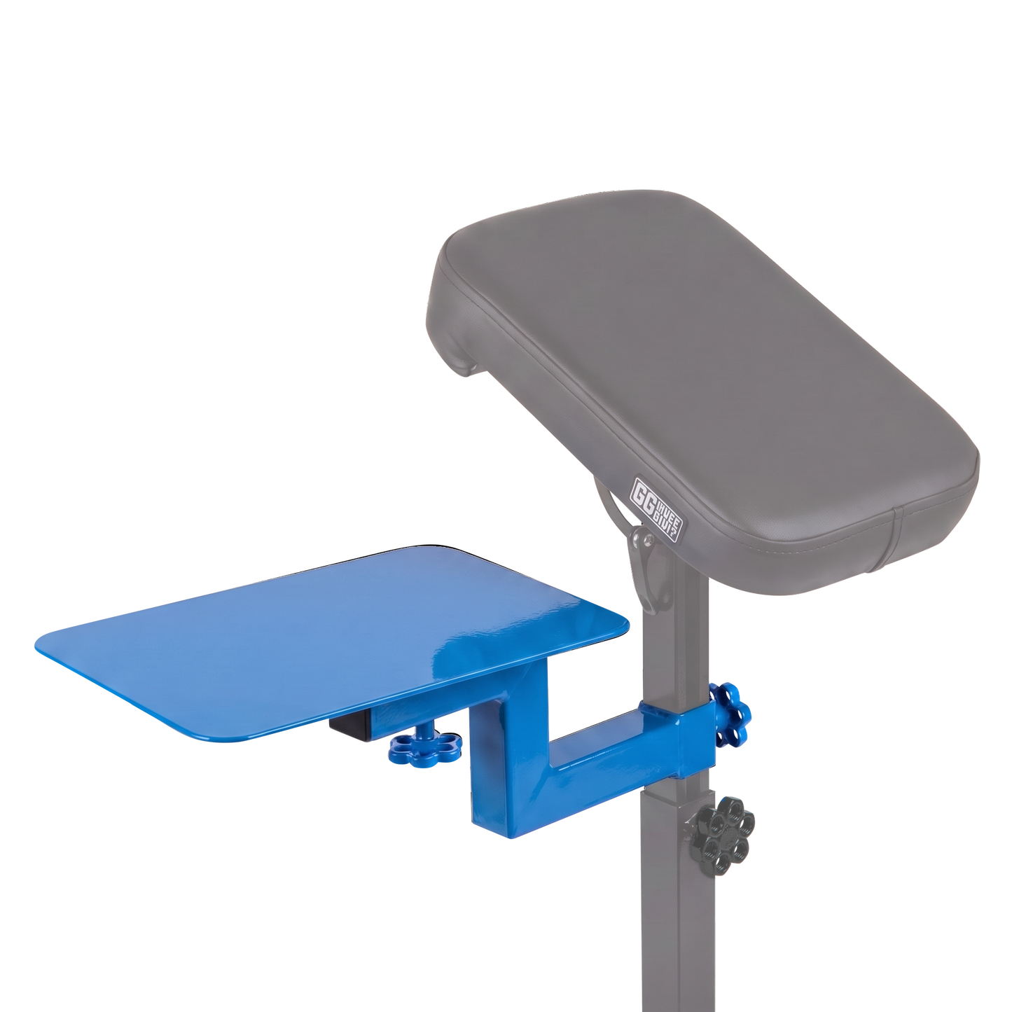 Wave blue Shelf for Tattoo Armrest by GG Workshop — powder-coated steel tray, bracket and knobs