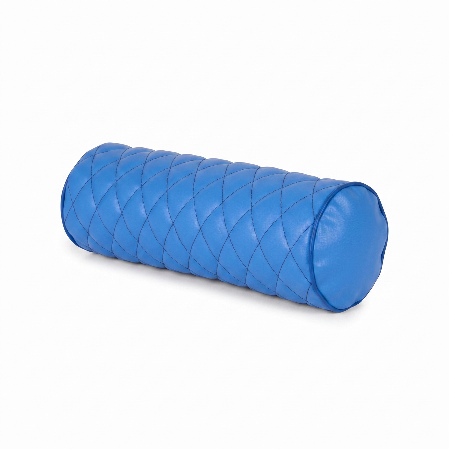 Blue Tattoo roller / bolster pillow with rhombus embroidery by GG Workshop — diamond-quilted, isolated on white background