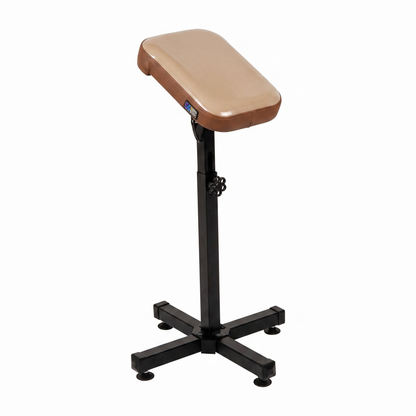 Brown-Beige Tattoo Armrest L (Light) by GG Workshop — beige pillow top in protective film with brown sides, on black cross-base stand