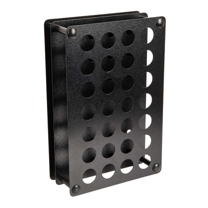 Deluxe Tattoo Ink Bottle Holder with 28 holes for 1 oz bottles, black durable design for organized tattoo workstation