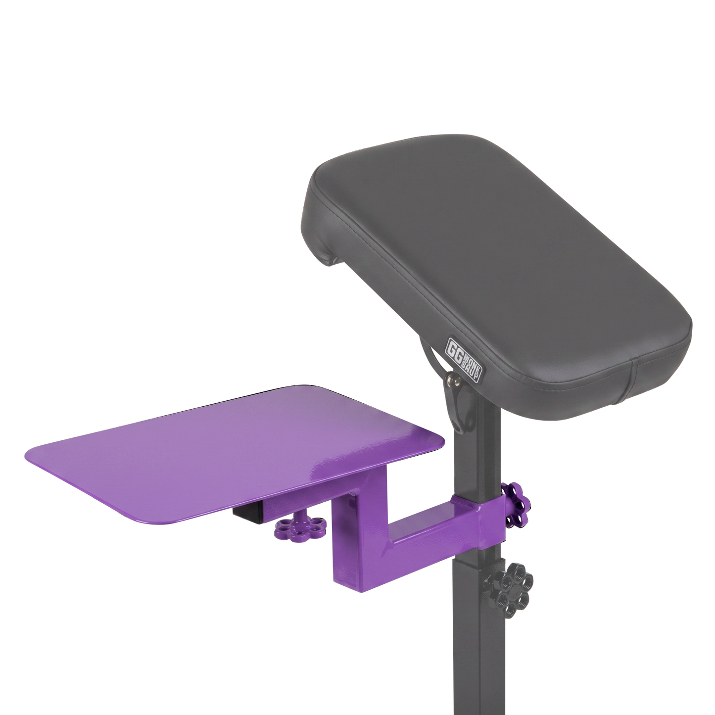 Purple pink violet Shelf for Tattoo Armrest by GG Workshop — powder-coated steel tray, bracket and knobs