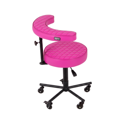 Max Pink Tattoo Artist Chair V3 by GG Workshop — bright pink rhombus stitched cushions with black powder-coated frame, side view
