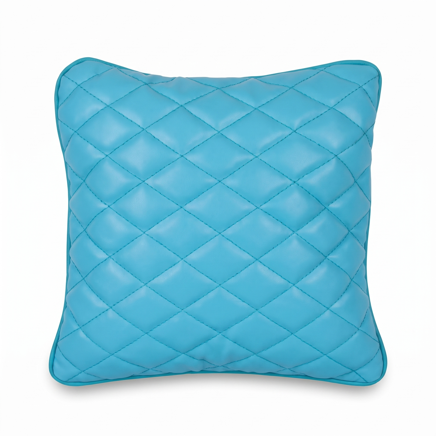 Turquoise Tattoo XL square pillow with rhombus embroidery by GG Workshop — diamond-quilted, isolated on white background