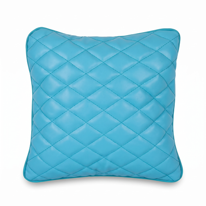 Turquoise Tattoo XL square pillow with rhombus embroidery by GG Workshop — diamond-quilted, isolated on white background
