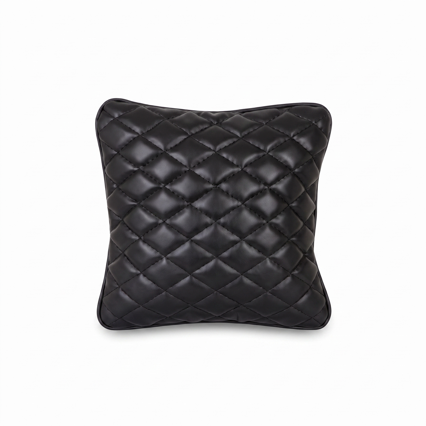 Black Tattoo XL square pillow with rhombus embroidery by GG Workshop — diamond-quilted, isolated on white background
