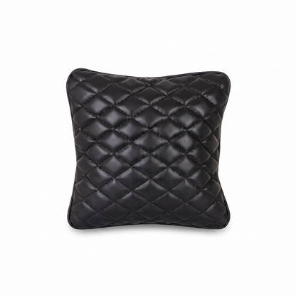 Black Tattoo XL square pillow with rhombus embroidery by GG Workshop — diamond-quilted, isolated on white background