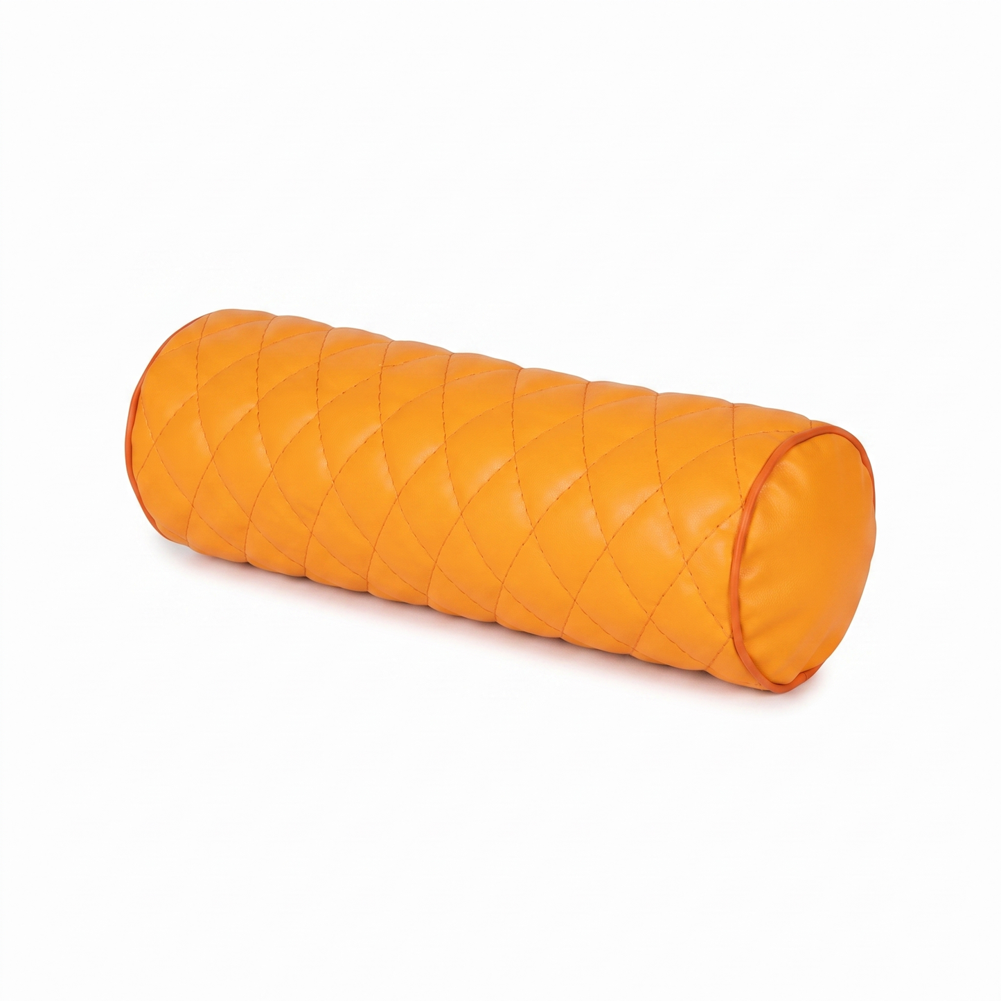 Orange Tattoo roller / bolster pillow with rhombus embroidery by GG Workshop — diamond-quilted, isolated on white background