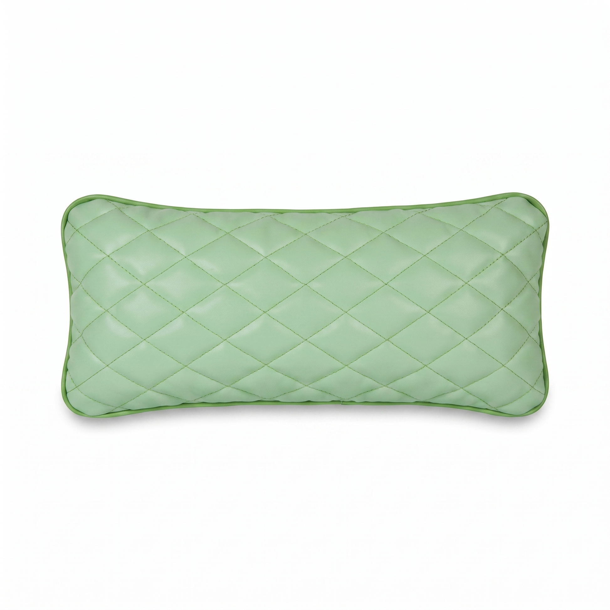 Pistachio green Tattoo L rectangular pillow with rhombus embroidery by GG Workshop — diamond-quilted, isolated on white background