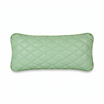 Pistachio green Tattoo L rectangular pillow with rhombus embroidery by GG Workshop — diamond-quilted, isolated on white background