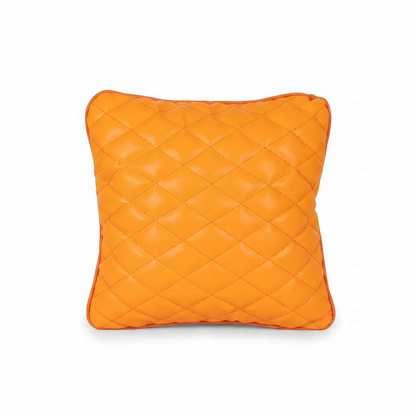 Orange Tattoo XL square pillow with rhombus embroidery by GG Workshop — diamond-quilted, isolated on white background