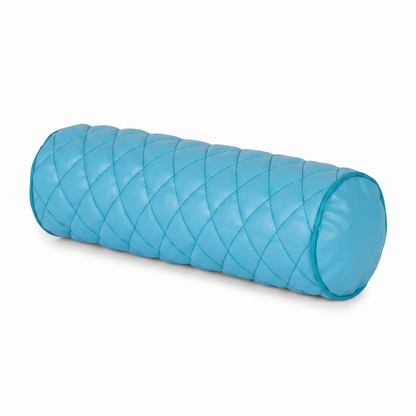 Turquoise Tattoo roller / bolster pillow with rhombus embroidery by GG Workshop — diamond-quilted, isolated on white background