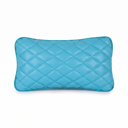 Turquoise Tattoo L rectangular pillow with rhombus embroidery by GG Workshop — diamond-quilted, isolated on white background