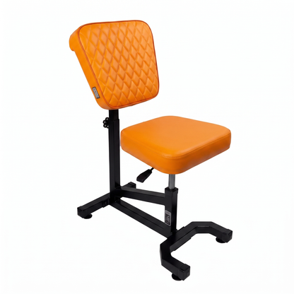Orange Multifunctional Swivel Chair with Armrest by GG Workshop — rhombus stitched backrest, black frame, three-quarter view
