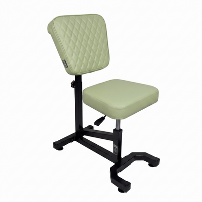 Pistachio green Multifunctional Swivel Chair with Armrest by GG Workshop — rhombus stitched backrest, black frame, three-quarter view