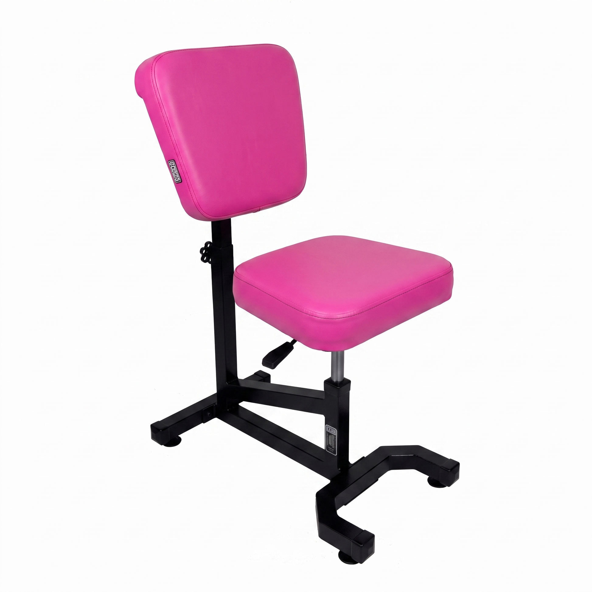 Max Pink bright pink Multifunctional Swivel Chair with Armrest by GG Workshop — smooth backrest, black frame, three-quarter view