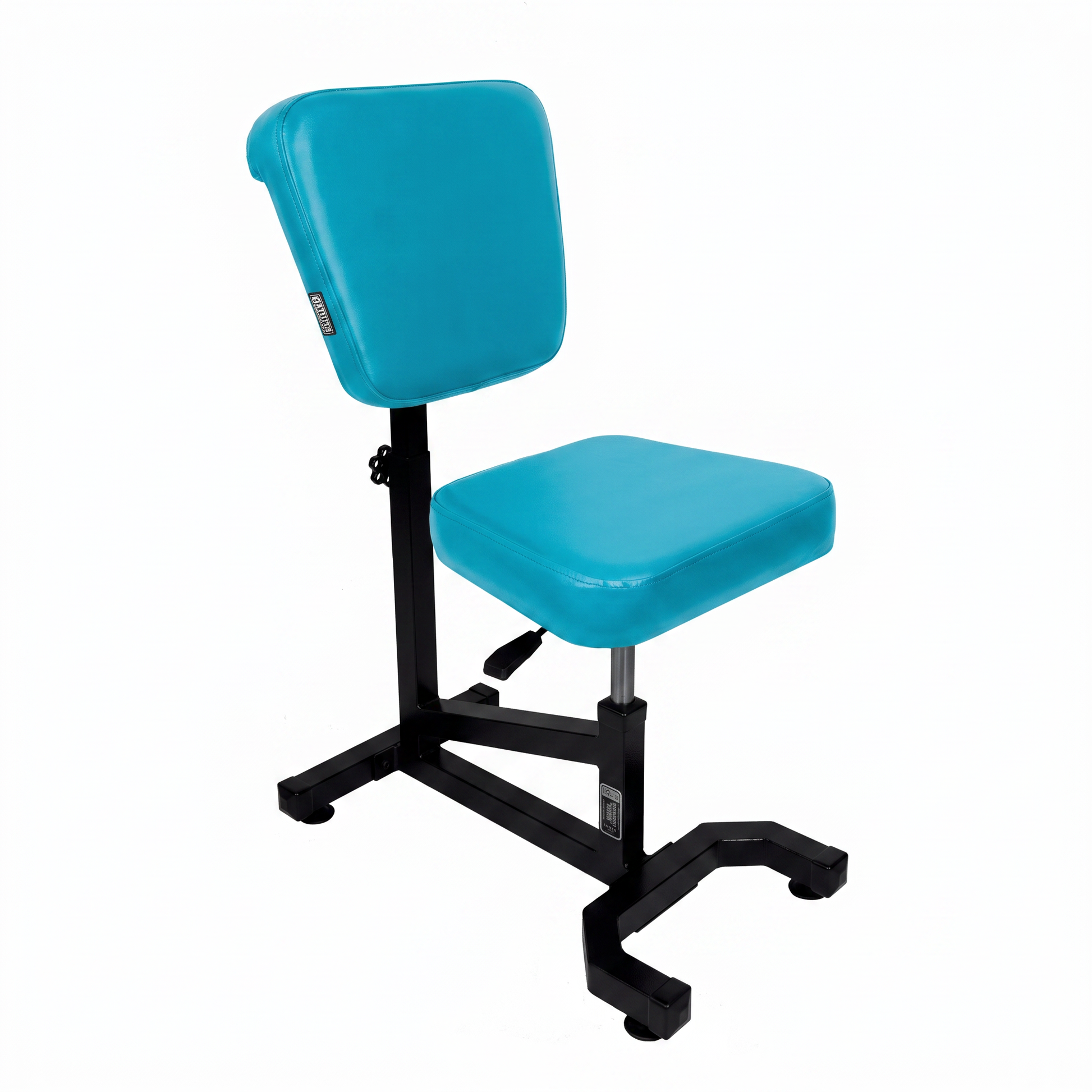 Turquoise Multifunctional Swivel Chair with Armrest by GG Workshop — smooth backrest, black frame, three-quarter view