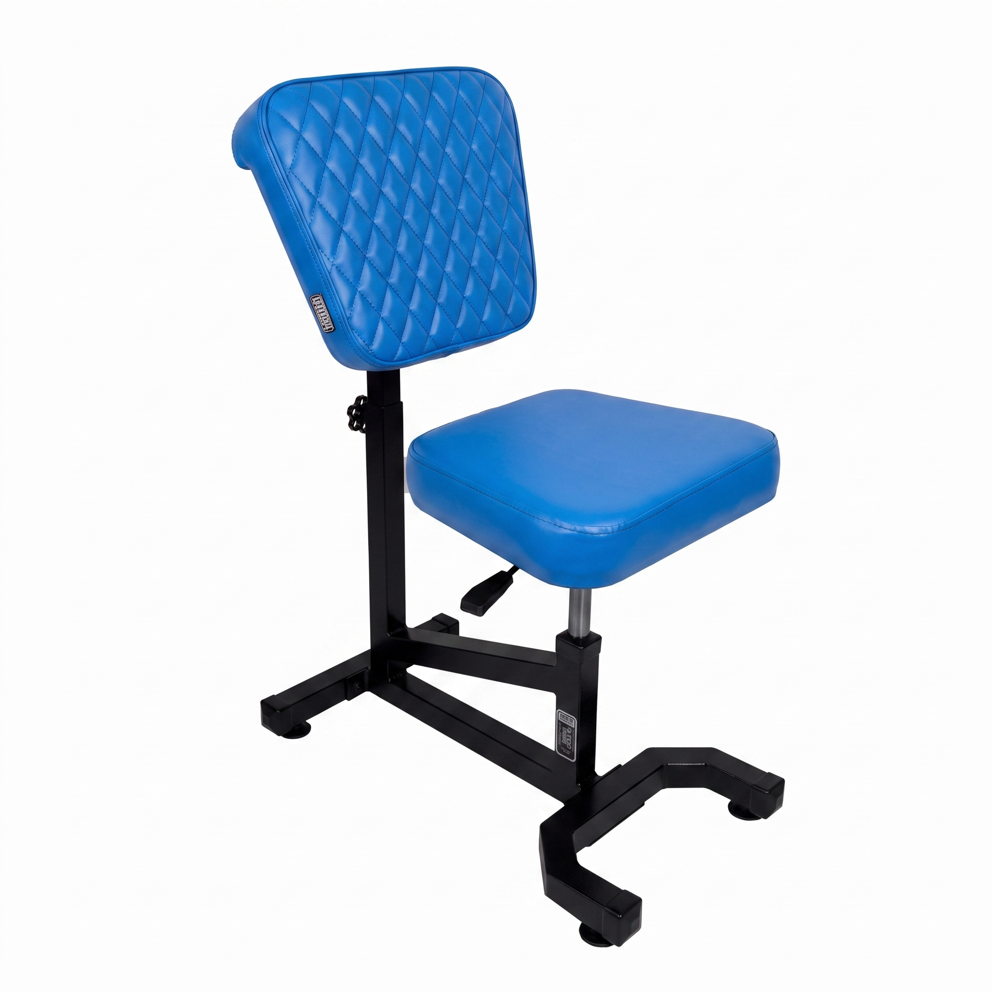 Wave blue Multifunctional Swivel Chair with Armrest by GG Workshop — rhombus stitched backrest, black frame, three-quarter view