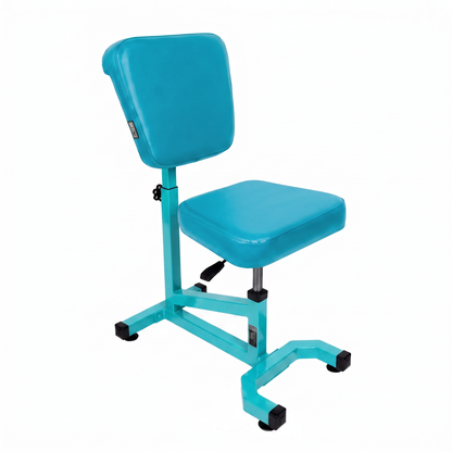 Turquoise Multifunctional Swivel Chair with Armrest by GG Workshop — smooth backrest, frame painted in matching turquoise, three-quarter view