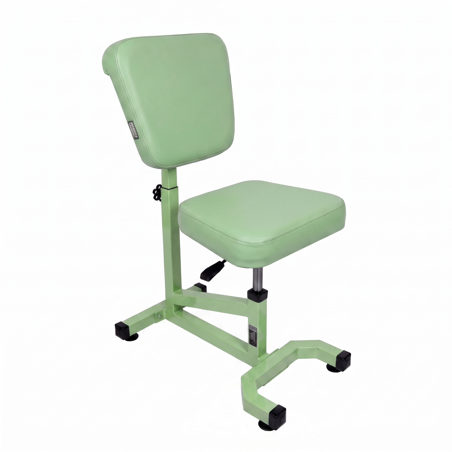 Pistachio green Multifunctional Swivel Chair with Armrest by GG Workshop — smooth backrest, frame painted in matching pistachio, three-quarter view