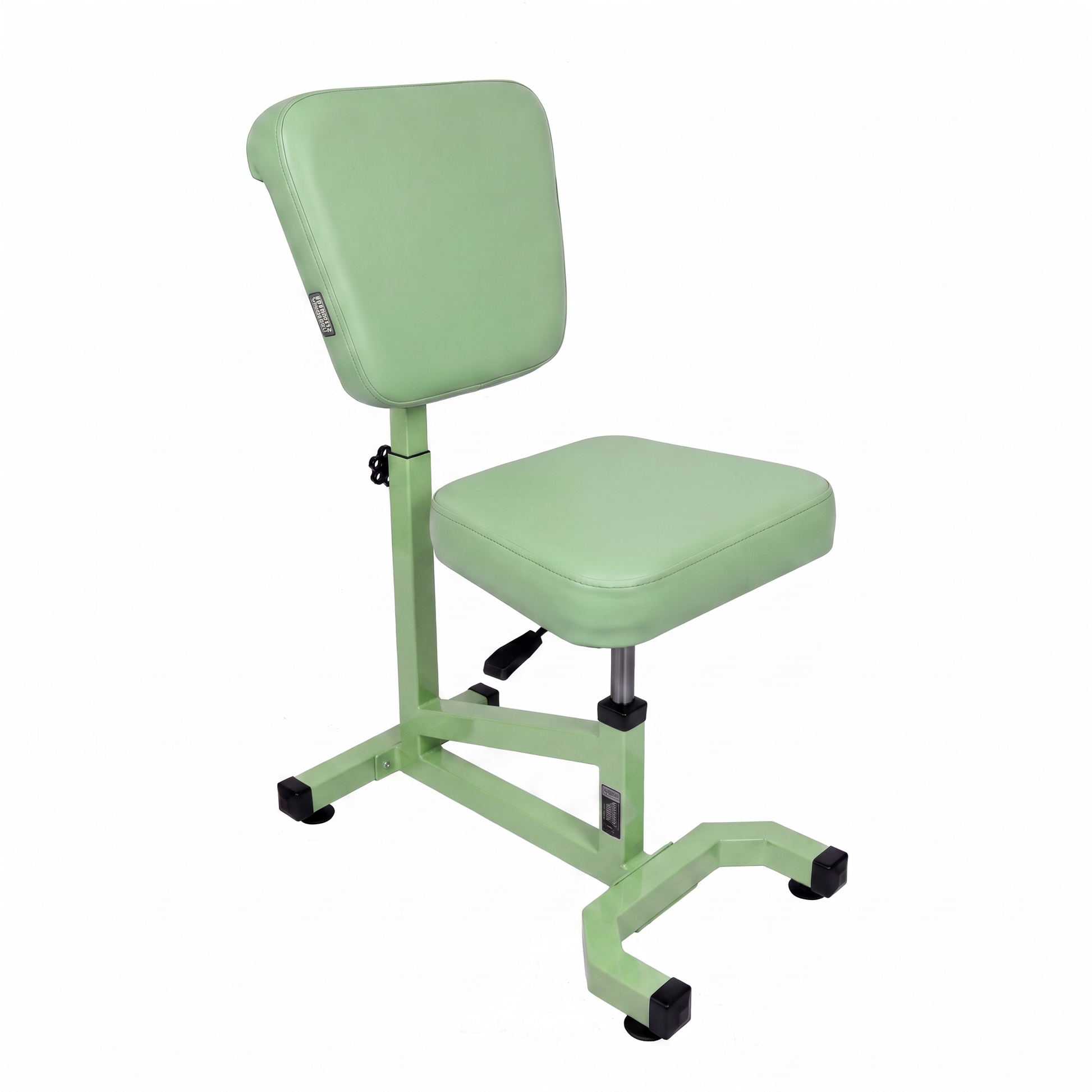 Pistachio green Multifunctional Swivel Chair with Armrest by GG Workshop — smooth backrest, frame painted in matching pistachio, three-quarter view