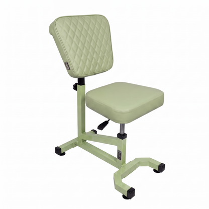Pistachio green Multifunctional Swivel Chair with Armrest by GG Workshop — rhombus stitched backrest, frame painted in matching pistachio, three-quarter view