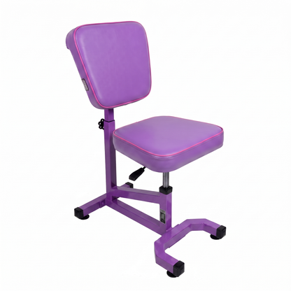 Purple pink Multifunctional Swivel Chair with Armrest by GG Workshop — violet cushions with pink piping, smooth backrest, frame painted in matching violet, three-quarter view