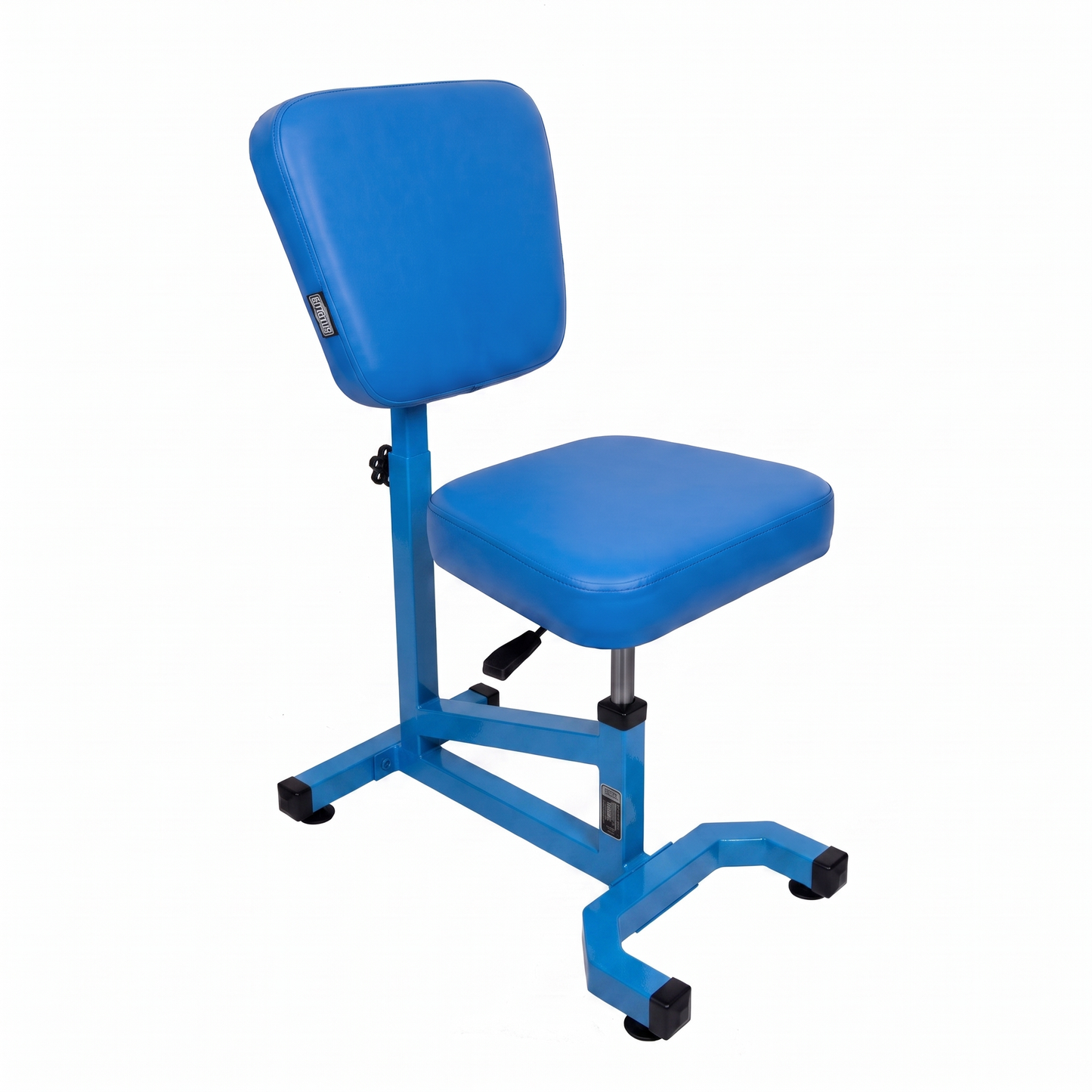Wave blue Multifunctional Swivel Chair with Armrest by GG Workshop — smooth backrest, frame painted in matching blue, three-quarter view