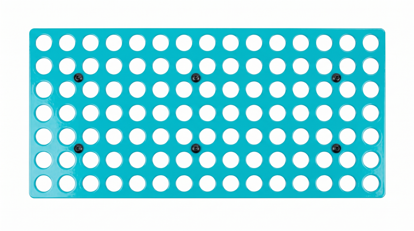 Turquoise Tattoo Ink Bottle Holder by GG Workshop — 105-hole powder-coated steel plate, product photo