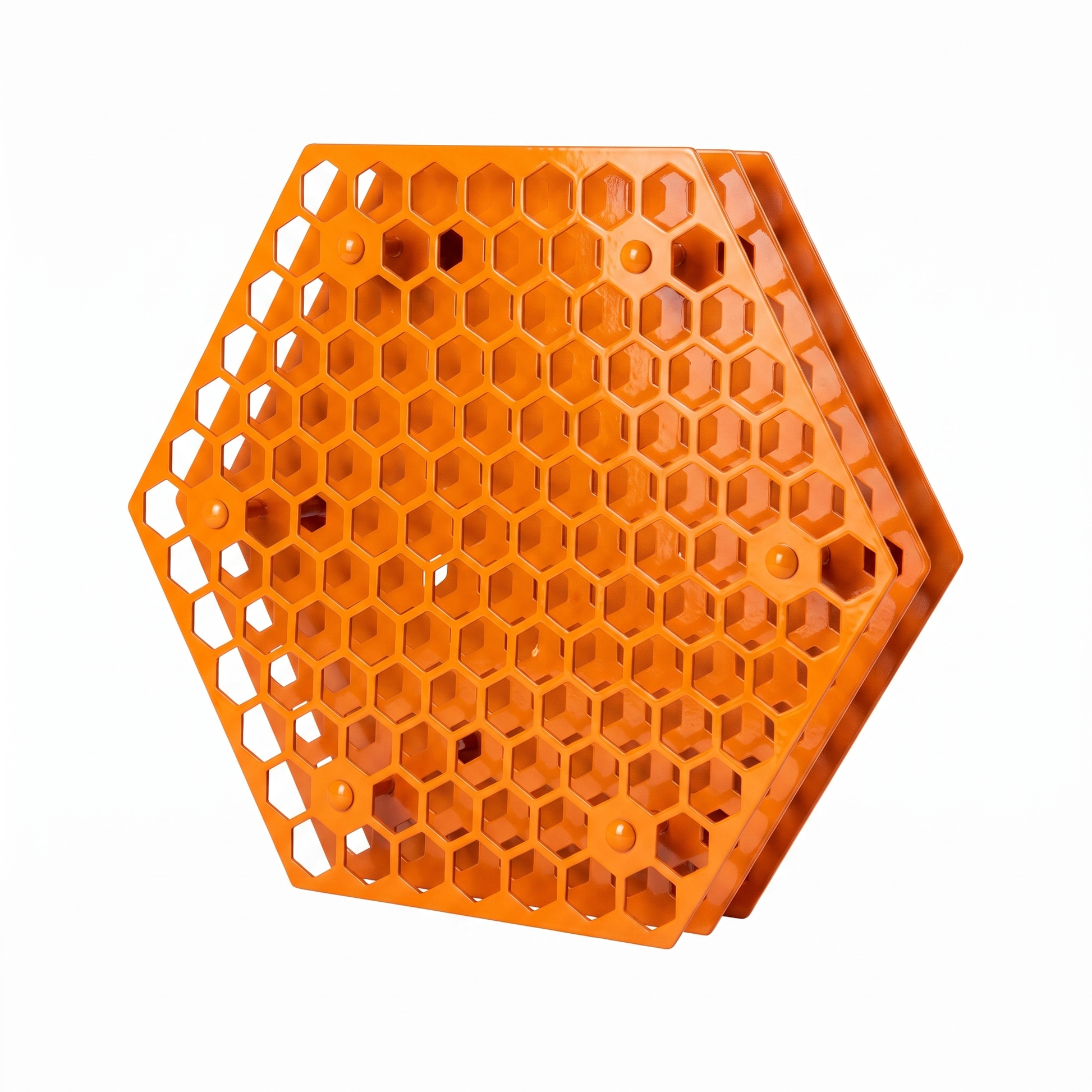 Orange hexagonal Tattoo Ink Wheel - Rotary Rack by GG Workshop — layered honeycomb-pattern plates, angled view